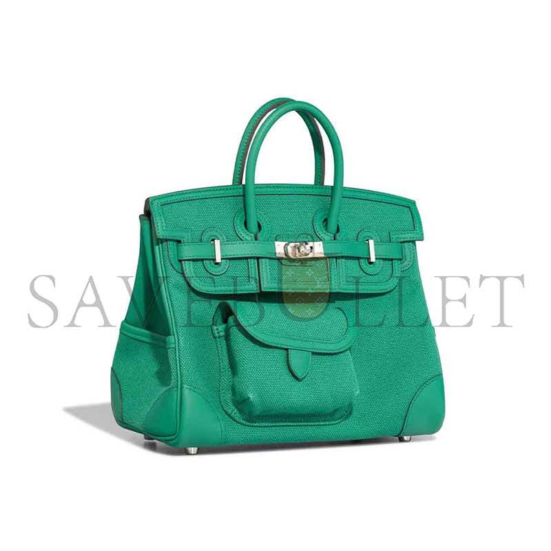 H**mes MASTER VERT VERTIGO SWIFT LEATHER AND CANVAS CARGO BIRKIN 25 (25*20*13cm)